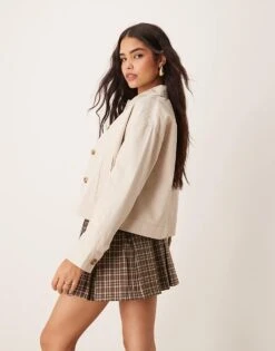 Pretty Lavish Cropped Trench Coat In Stone For Women -Pretty Lavi Clothing Shop 207342205 4