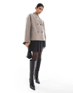 Pretty Lavish Felted Button Jacket In Taupe For Women Grey -Pretty Lavi Clothing Shop 207342217 1 grey 1