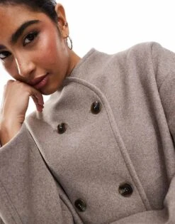 Pretty Lavish Felted Button Jacket In Taupe For Women Grey -Pretty Lavi Clothing Shop 207342217 2