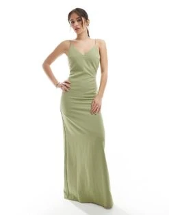 Pretty Lavish Bridesmaid Crepe Cami Maxi Dress In Olive For Women -Pretty Lavi Clothing Shop 207433683 1 olive 1
