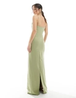 Pretty Lavish Bridesmaid Crepe Cami Maxi Dress In Olive For Women -Pretty Lavi Clothing Shop 207433683 4