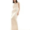 Pretty Lavish Bridesmaid Satin Boat Neck Maxi Dress In Matte Gold For Women -Pretty Lavi Clothing Shop 207433692 1 mattegold