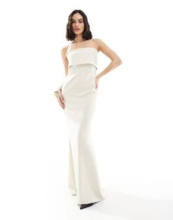 Pretty Lavish Bridesmaid Bandeau Layered Crepe Maxi Dress In Cream For Women -Pretty Lavi Clothing Shop 207433728 1 cream 1