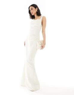 Pretty Lavish Bridesmaid Crepe Cowl Neck Maxi Dress In Cream For Women -Pretty Lavi Clothing Shop 207433746 1 cream 1