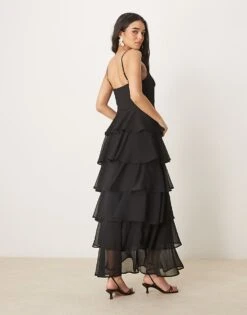 Pretty Lavish Textured Ruffle Maxi Dress In Black For Women -Pretty Lavi Clothing Shop 207630344 3