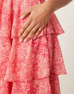 Pretty Lavish Tiered Midaxi Dress In Pink Abstract Floral For Women Pink Multi Floral -Pretty Lavi Clothing Shop 207630369 2