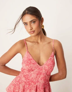 Pretty Lavish Tiered Midaxi Dress In Pink Abstract Floral For Women Pink Multi Floral -Pretty Lavi Clothing Shop 207630369 3