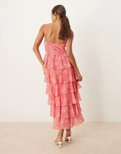 Pretty Lavish Tiered Midaxi Dress In Pink Abstract Floral For Women Pink Multi Floral -Pretty Lavi Clothing Shop 207630369 4