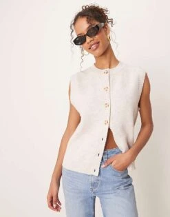 Pretty Lavish Fluffy Knit Waistcoat In Chalk For Women -Pretty Lavi Clothing Shop 207630384 1 chalk 1