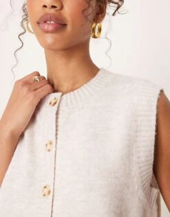 Pretty Lavish Fluffy Knit Waistcoat In Chalk For Women -Pretty Lavi Clothing Shop 207630384 2