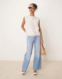 Pretty Lavish Fluffy Knit Waistcoat In Chalk For Women -Pretty Lavi Clothing Shop 207630384 3