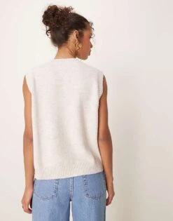 Pretty Lavish Fluffy Knit Waistcoat In Chalk For Women -Pretty Lavi Clothing Shop 207630384 4