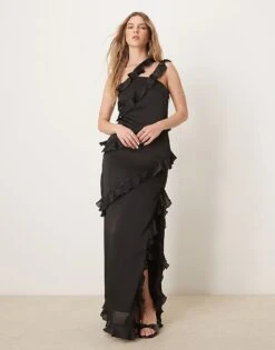 Pretty Lavish Asymmetric Ruffle One Shoulder Maxi Dress In Black For Women -Pretty Lavi Clothing Shop 207630398 1 black 1