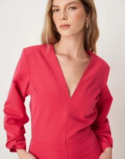 Pretty Lavish Long Sleeve Plunge Maxi Dress In Fuchsia For Women -Pretty Lavi Clothing Shop 207630448 2