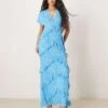 Pretty Lavish Chiffon Ruffle Maxi Dress In Abstract Blue Floral For Women -Pretty Lavi Clothing Shop 207630465 1 bluefloral