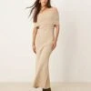Pretty Lavish Bardot Knit Midaxi Dress In Stone For Women -Pretty Lavi Clothing Shop 207630514 1 stone