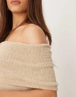 Pretty Lavish Bardot Knit Midaxi Dress In Stone For Women -Pretty Lavi Clothing Shop 207630514 4