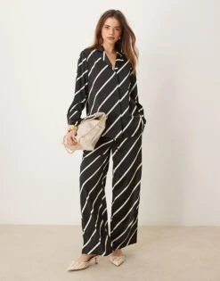 Pretty Lavish Relaxed Stripe Co-ord In Black And Cream -Pretty Lavi Clothing Shop 207630521 1 blackcream