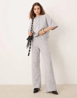 Pretty Lavish Rib Knit Trouser Co-ord In Grey For Women -Pretty Lavi Clothing Shop 207630528 1 grey 1
