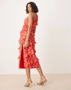 Pretty Lavish Halter Ruffle Midaxi Dress In Pink Abstract Floral For Women Pink Multi Floral -Pretty Lavi Clothing Shop 207666758 4