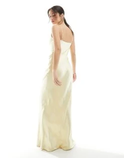 Pretty Lavish Bridesmaid Keisha Cowl Neck Satin Maxi Dress In Lemon For Women -Pretty Lavi Clothing Shop 207666759 3