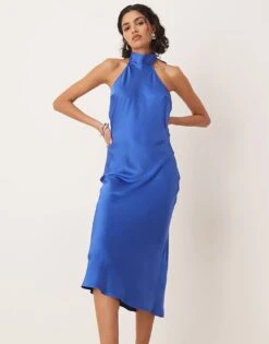 Pretty Lavish Raleigh Cowl Back Midaxi Satin Dress In Blue For Women