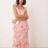 Pretty Lavish Scoop Neck Ruffle Maxi Dress In Pink And Brown Marble For Women Pink/brown -Pretty Lavi Clothing Shop 207666762 1 pinkbrown