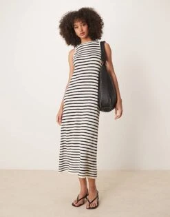 Pretty Lavish Stripe Knit Midaxi Dress In Cream And Navy For Women Cream/navy -Pretty Lavi Clothing Shop 207666778 1 creamnavy 1