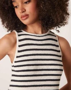 Pretty Lavish Stripe Knit Midaxi Dress In Cream And Navy For Women Cream/navy -Pretty Lavi Clothing Shop 207666778 4