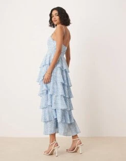 Pretty Lavish Ruffle Midaxi Dress In Blue Abstract Print For Women Blue Print -Pretty Lavi Clothing Shop 207666819 4
