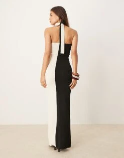 Pretty Lavish Contrast Knit Maxi Dress In Black And Cream For Women Black/cream -Pretty Lavi Clothing Shop 207666820 3
