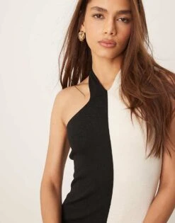 Pretty Lavish Contrast Knit Maxi Dress In Black And Cream For Women Black/cream -Pretty Lavi Clothing Shop 207666820 4