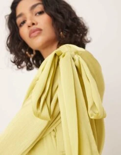 Pretty Lavish Asymmetric Bow Chiffon Maxi Dress In Chartreuse For Women Charteuse -Pretty Lavi Clothing Shop 207666821 3