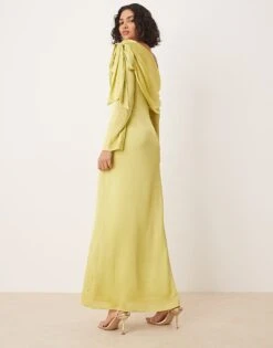 Pretty Lavish Asymmetric Bow Chiffon Maxi Dress In Chartreuse For Women Charteuse -Pretty Lavi Clothing Shop 207666821 4