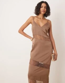 Pretty Lavish Lace Insert Slip Maxi Dress In Mocha For Women -Pretty Lavi Clothing Shop 207666823 1 mocha 1