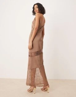 Pretty Lavish Lace Insert Slip Maxi Dress In Mocha For Women -Pretty Lavi Clothing Shop 207666823 4