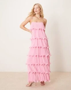 Pretty Lavish Tiered Ruffle Maxi Dress In Lilac Pink For Women