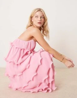 Pretty Lavish Tiered Ruffle Maxi Dress In Lilac Pink For Women -Pretty Lavi Clothing Shop 207666832 3