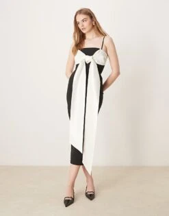 Pretty Lavish Extreme Contrast Bow Midaxi Dress In Black And Cream For Women Black/cream