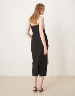 Pretty Lavish Extreme Contrast Bow Midaxi Dress In Black And Cream For Women Black/cream -Pretty Lavi Clothing Shop 207666839 3