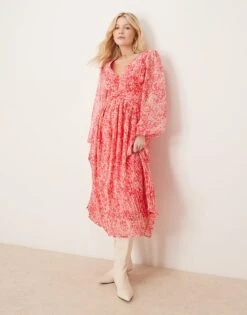 Pretty Lavish Twist Bodice Pleated Maxi Dress In Pink Abstract Floral For Women Pink Floral -Pretty Lavi Clothing Shop 207666887 1 pinkfloral 1