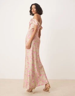 Pretty Lavish Asymmetric Cowl Slip Maxi Dress In Olive And Fuchsia Floral For Women Olive/fuchsia -Pretty Lavi Clothing Shop 207666889 3