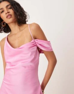 Pretty Lavish Asymmetric Cowl Satin Midaxi Slip Dress In Pink For Women Lilac Pink -Pretty Lavi Clothing Shop 207666918 3