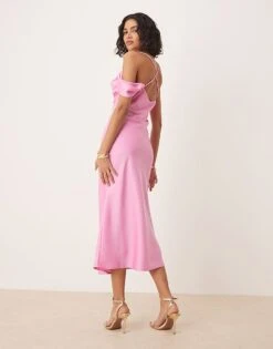 Pretty Lavish Asymmetric Cowl Satin Midaxi Slip Dress In Pink For Women Lilac Pink -Pretty Lavi Clothing Shop 207666918 4