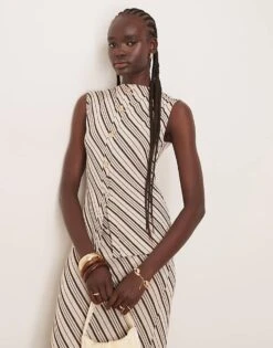 Pretty Lavish Stripe Jersey Co-ord In Brown And Cream