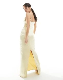 Pretty Lavish Bridesmaid Satin Boat Neck Maxi Dress In Lemon For Women -Pretty Lavi Clothing Shop 207666949 4