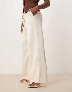 Pretty Lavish Drawstring Wide Leg Satin Trouser In Oyster For Women -Pretty Lavi Clothing Shop 207666972 2