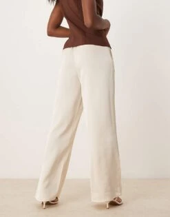 Pretty Lavish Drawstring Wide Leg Satin Trouser In Oyster For Women -Pretty Lavi Clothing Shop 207666972 3