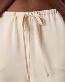 Pretty Lavish Drawstring Wide Leg Satin Trouser In Oyster For Women -Pretty Lavi Clothing Shop 207666972 5