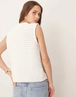 Pretty Lavish Crochet Knit Waistcoat In Cream For Women -Pretty Lavi Clothing Shop 207666973 4
